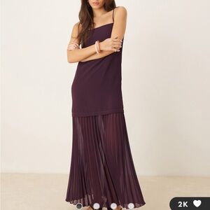 ASOS DESIGN dropped waist pleated skirt cami midi dress in brown